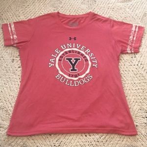 Youth L Girls Pink, White, & Black Under Armour Yale University Short Tee Shirt